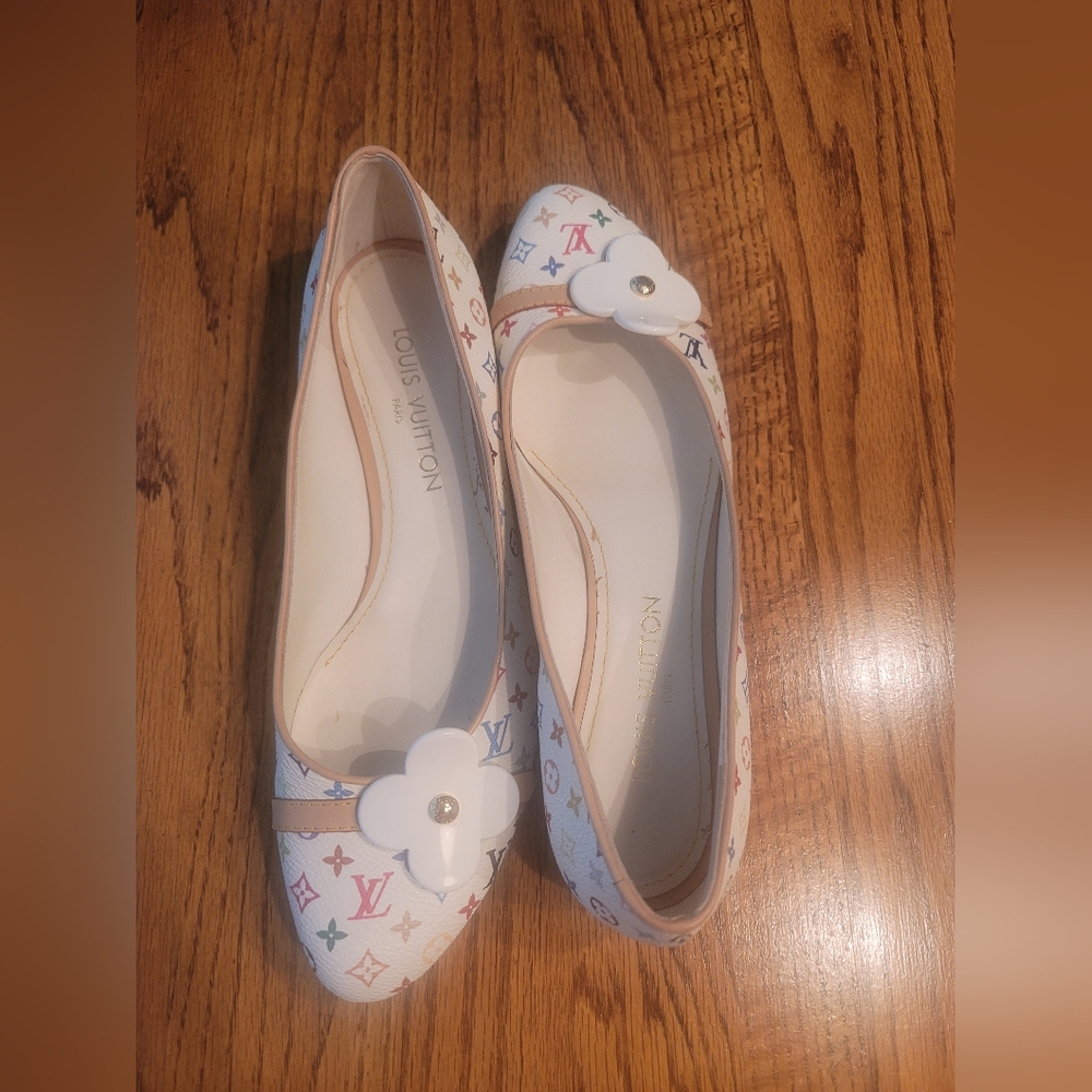 Louis Vuitton White Multi Color Monogram Logo Leather Flats Loafers Shoes